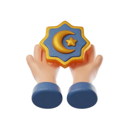 Hand With Crescent Moon  3D Icon