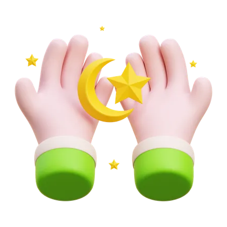 Hand with Crescent Moon  3D Icon