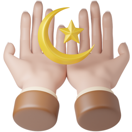 Hand with Crescent Moon  3D Icon