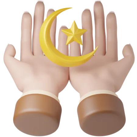 Hand with Crescent Moon  3D Icon