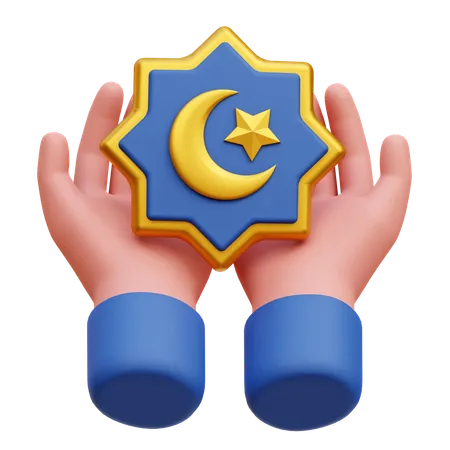 Hand With Crescent Moon  3D Icon