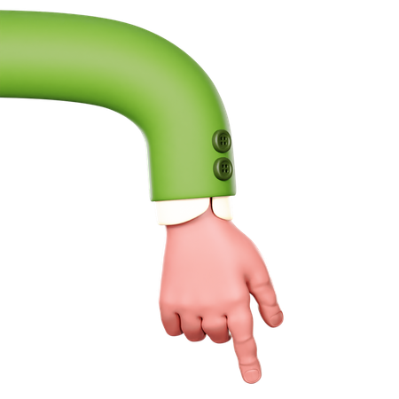 Hand With Green Sleeve Is Pointing Downward  3D Icon