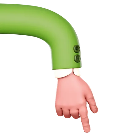 Hand With Green Sleeve Is Pointing Downward  3D Icon