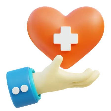 3 D Illustration Depicting A Hand Orange Heart Adorned With A White Medical Cross This Image Symbolizes Care Compassion And Medical Support Suitable For Healthcare And Charity Related Themes 3D Icon
