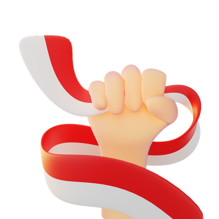 Hand With Indonesia Flag Ribbon  3D Icon