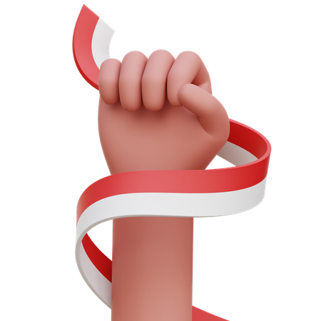 Hand With Indonesia Flag Ribbon 3D Icon