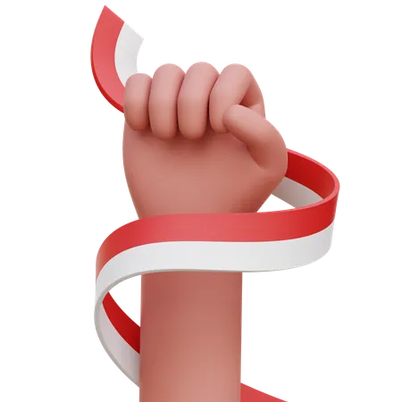 Hand With Indonesia Flag Ribbon  3D Icon