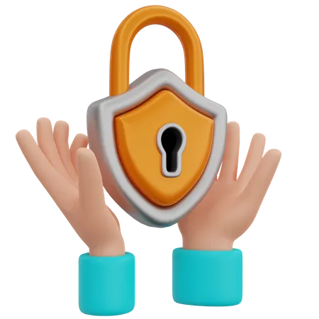 Hand With Lock Shield  3D Icon