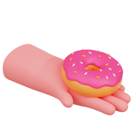 Hand With Pink Donut  3D Icon