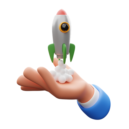 Hand with rocket  3D Icon