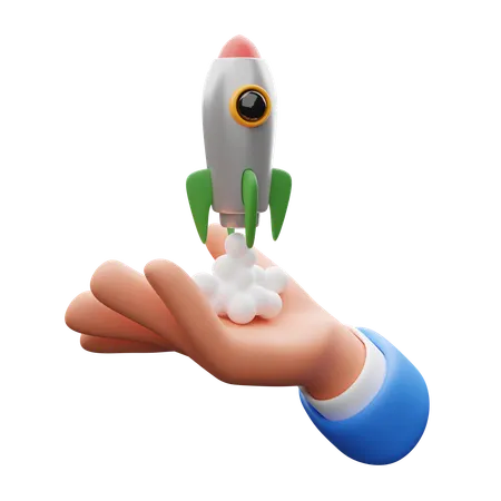 Hand with rocket  3D Icon