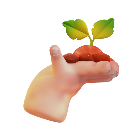 Hand With Soil And Leaf  3D Icon