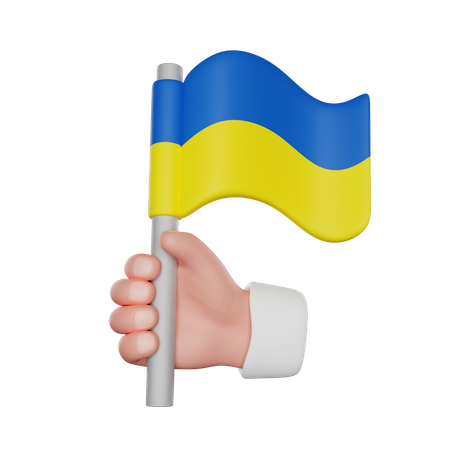 Hand With Ukrainian Flag  3D Icon