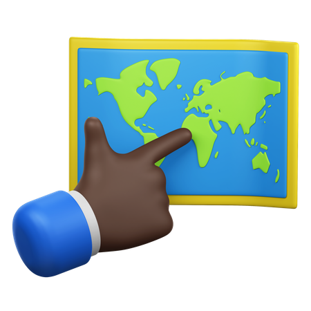 Handbewegung zeigt auf Weltkarte  3D Icon