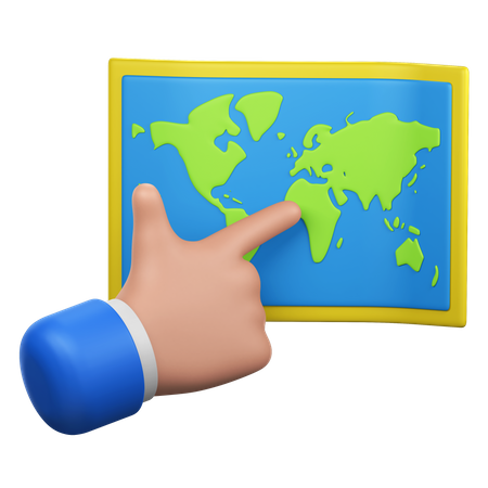 Handbewegung zeigt auf Weltkarte  3D Icon