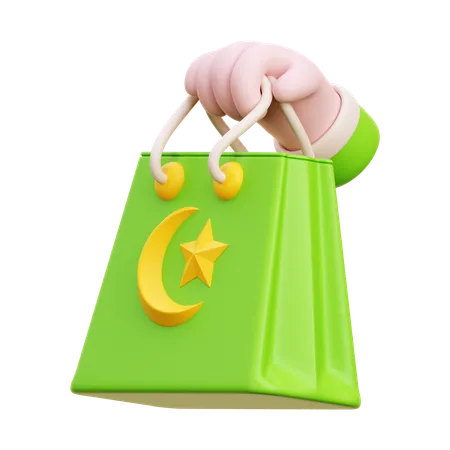 Hand hält Ramadan-Shopping  3D Icon