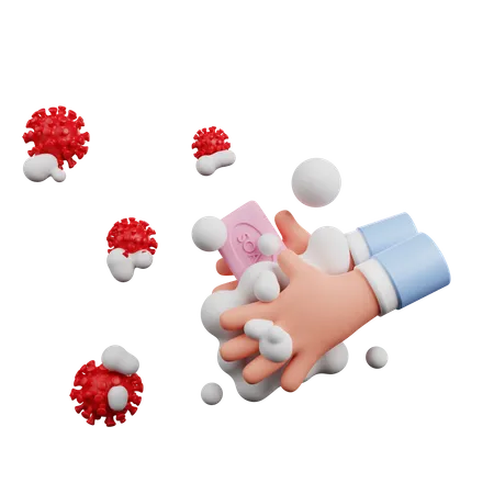 Hände mit Seife reinigen  3D Illustration