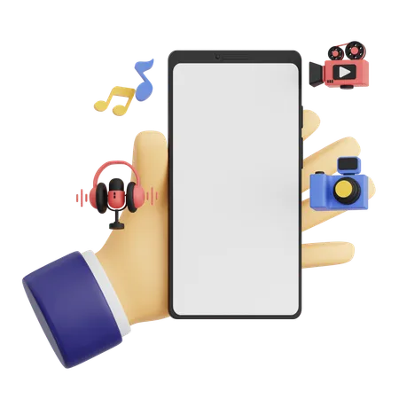Handbewegung hält Smartphone mit Unterhaltung  3D Icon