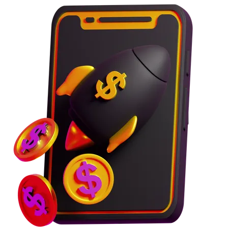 Handphone And Rocket Coin  3D Icon