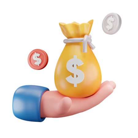Hands and Money Bag  3D Icon