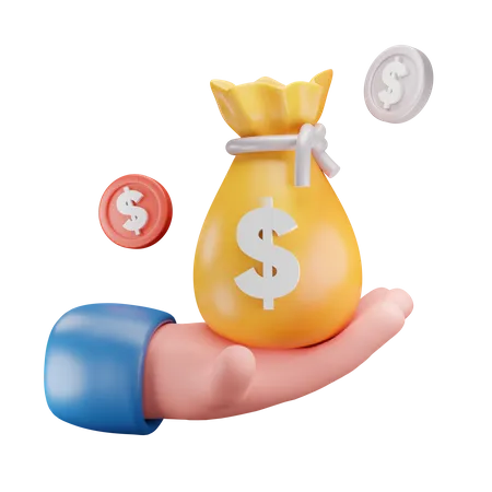 Hands and Money Bag  3D Icon
