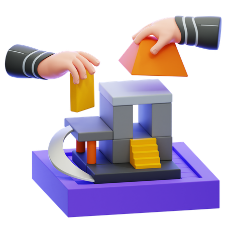 Hands Arranging Virtual Blocks  3D Icon