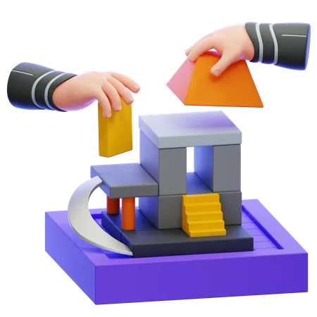 Hands Arranging Virtual Blocks  3D Icon