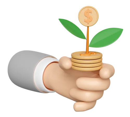 3 D Hands Hold Tree Money Icon Isolated Business Growth Concept 3D Illustration