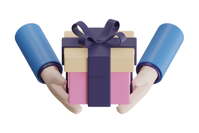 Hands Holding A Gift Box  3D Icon