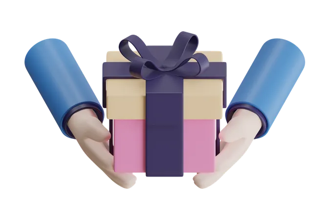 Hands Holding A Gift Box  3D Icon