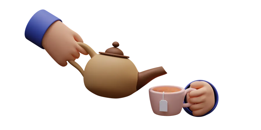 Hands Holding A Teapot And Mug  3D Icon