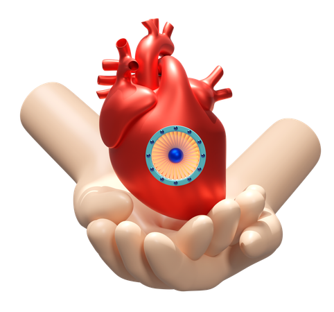 Hands Holding Artificial Heart  3D Icon