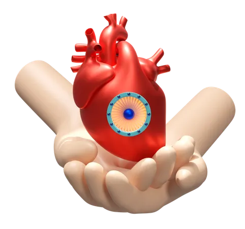 Hands Holding Artificial Heart  3D Icon