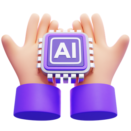 Hands Holding Artificial Intelligence Chip  3D Icon