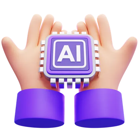 Hands Holding Artificial Intelligence Chip  3D Icon