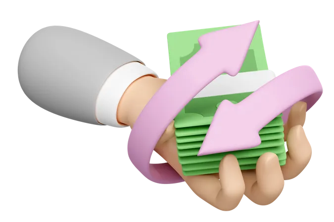 3 D Hands Holding Banknote Stack Isolated Quick Credit Approval Or Loan Approval Transfer Arrows Cashback Saving Money Wealth Business 3D Illustration
