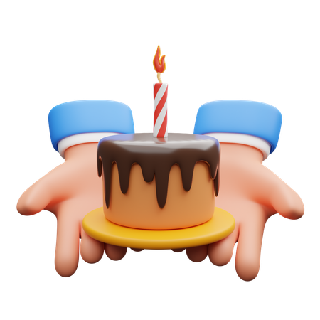 Hands Holding Birthday Cake  3D Icon
