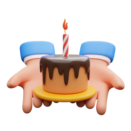 Hands Holding Birthday Cake  3D Icon