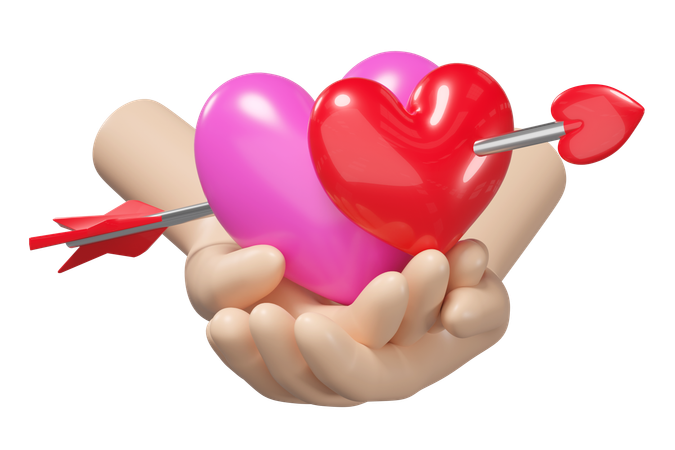 Hands Holding Couple Hearts  3D Icon