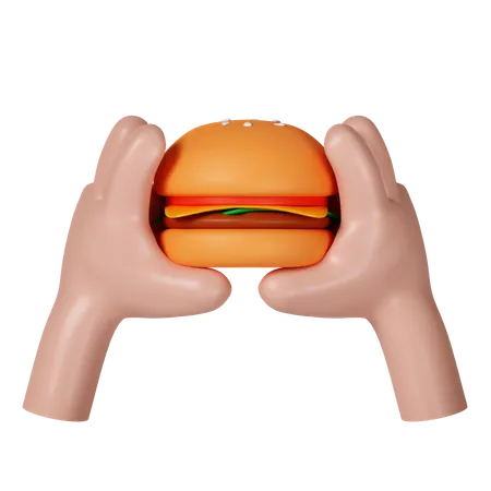 Hands Holding Hamburger  3D Icon