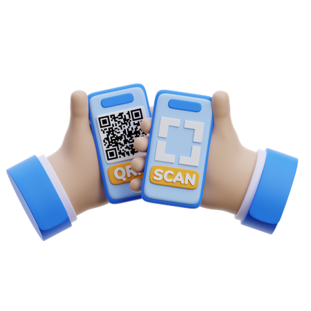 Hands Holding Qr Code Phones  3D Icon