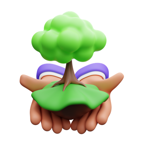 Hands Holding Tree  3D Icon
