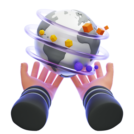 Hands Holding Virtual world  3D Icon