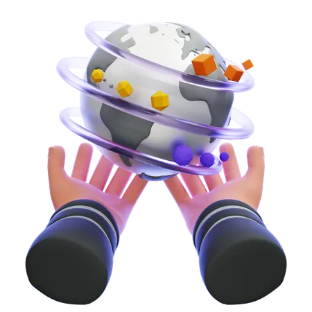 Hands Holding Virtual world  3D Icon