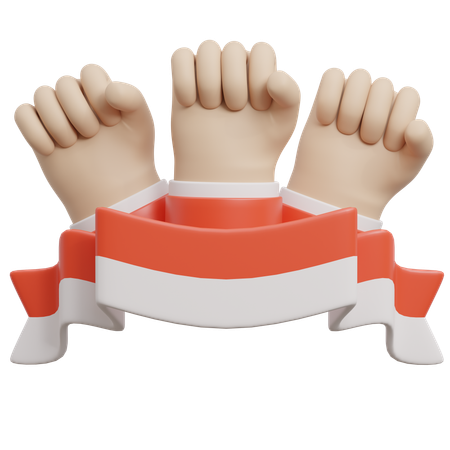 Hands Raised with Indonesian Flag  3D Icon