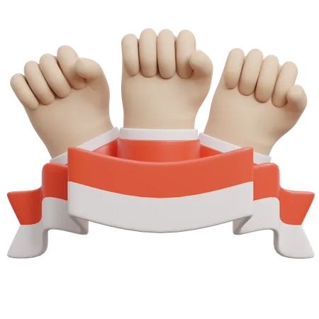 Hands Raised with Indonesian Flag  3D Icon