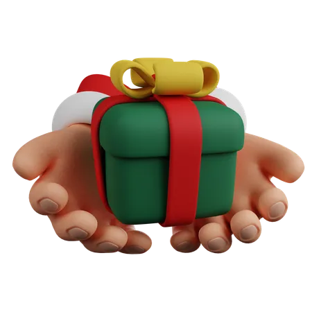 Santas Hands Hold Gift Box 3 D Render 3D Icon