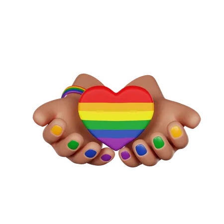 Hands Hold LGBT Rainbow Heart Pride Month 3 D Render Icon 3D Icon