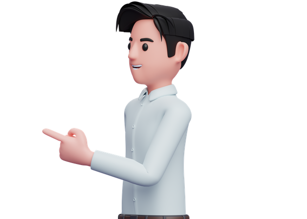 Handsome Businessman facing sideways and pointing finger  3D Illustration