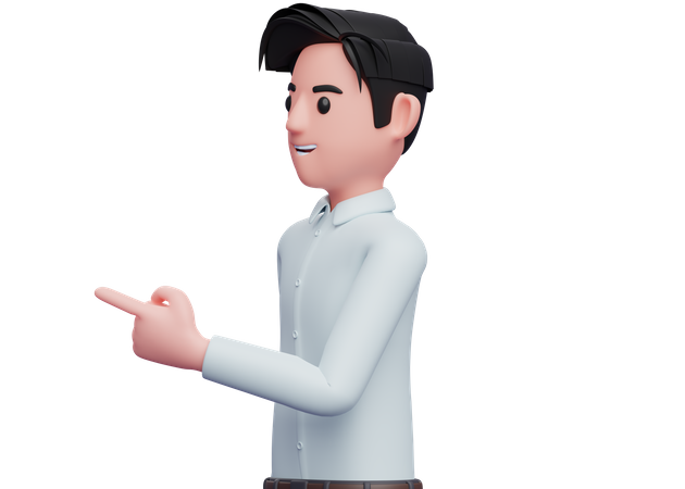 Handsome Businessman facing sideways and pointing finger 3D Illustration
